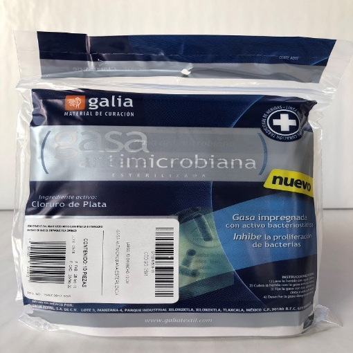 Gasa Antimicrobiana esterilizada 10cmX10cm Tipo IV 8 capas 24X20 Bolsa 10 pzas