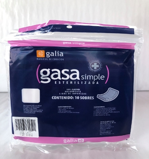 Gasa esterilizada 10cmX10cm Tipo VII 8 Capas Tejido Plano 20X12 Bolsa 10 pzas