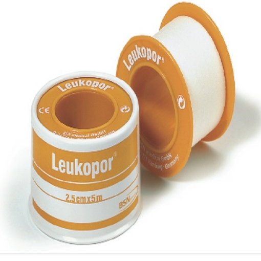 Cinta Microporosa BSN Leukopor color Blanco 2.50 CM x 5 M  Caja con 12 piezas