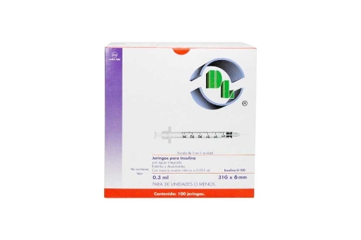 Jeringa Esteril Desechable Para Insulina DL 0.3 ml Con Aguja 31G x 6 mm