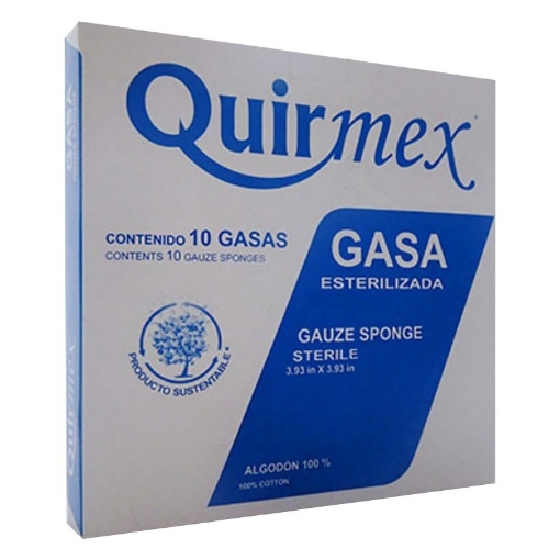 Gasa Esteril Quirmex 7.5cm x 5cm paquete con 10 pzas.