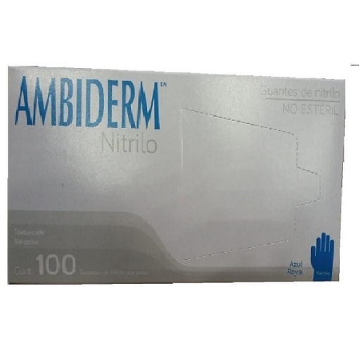 Guantes de Nitrilo Ambiderm Royal Azul Mediano Caja con 100 piezas