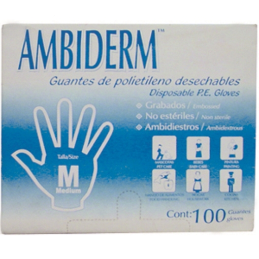 Guante Polietileno No Esteril Ambiderm Mediano Caja C/100 Pz