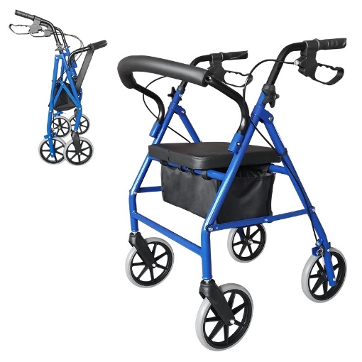 Andadera Rollator Infinity de acero, plegable, con asiento y freno de mano color azul marino