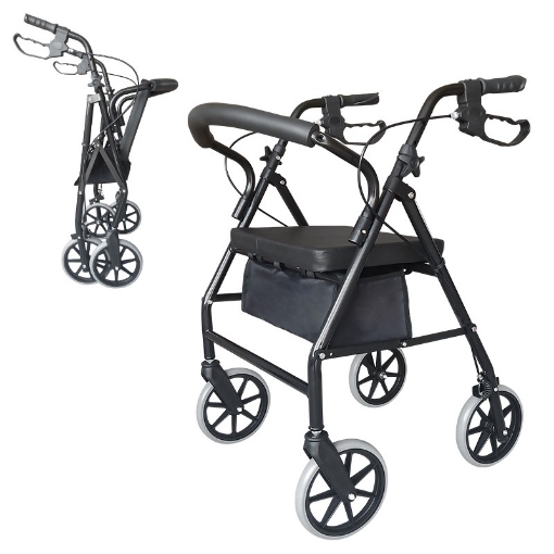 Andadera Rollator Infinity de acero, plegable, con asiento y freno de mano color negro