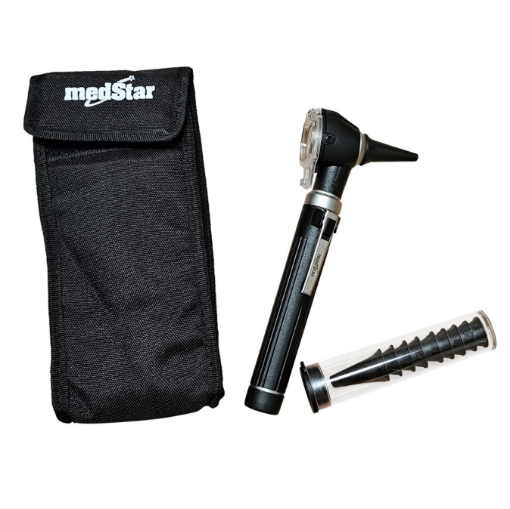 Estuche de otoscopio mini medstar de fibra optica, negro